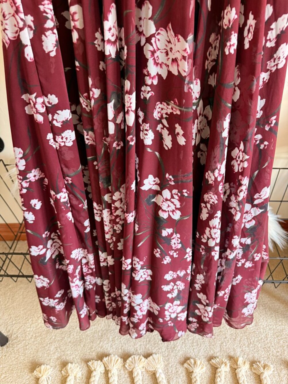 Mac Duggal Burgandy Floral Long Sleeve Chiffon Gown 4 - Picture 6 of 11